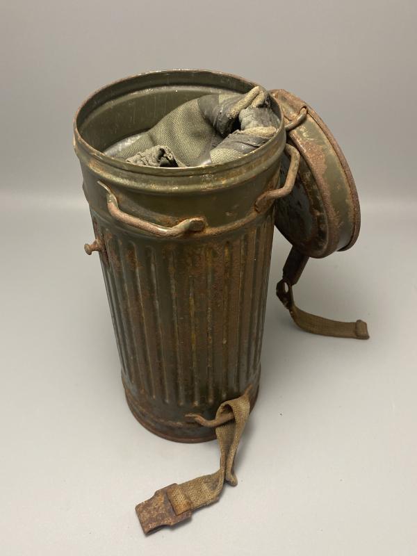 German Army Gas Mask & Tin Gren. Ernst Meret