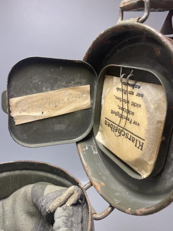 German Army Gas Mask & Tin Gren. Ernst Meret