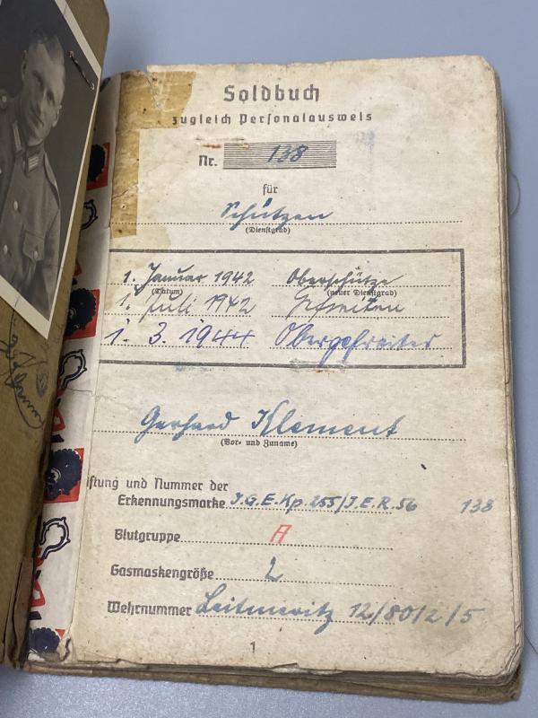 German Army Soldbuch Obergefreiter Klement 243 Infantry Division Normandy