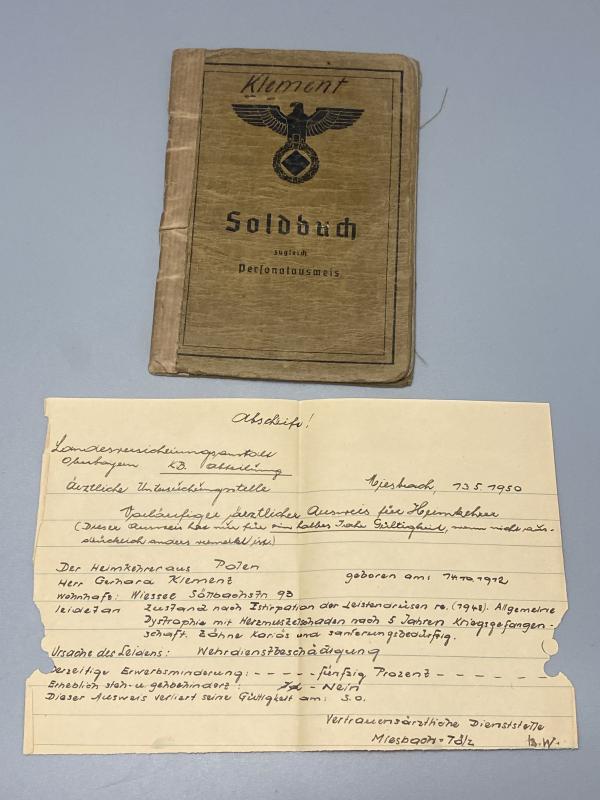 German Army Soldbuch Obergefreiter Klement 243 Infantry Division Normandy