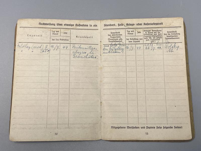 German Army Soldbuch Gefreiter Johannes Warnecke Stamm.Kp.KF.Ers.Abt.26.