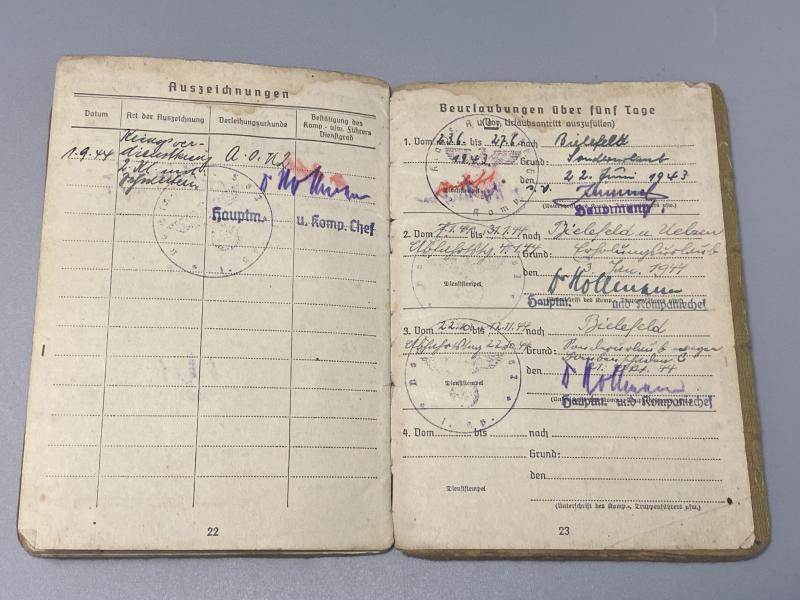 German Army Soldbuch Gefreiter Johannes Warnecke Stamm.Kp.KF.Ers.Abt.26.