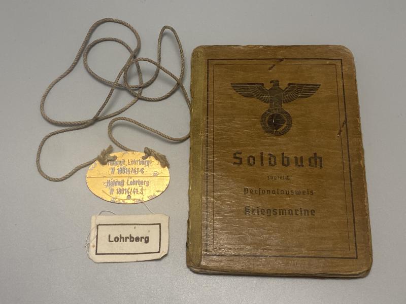 German Kriegsmarine Soldbuch & Dog Tag Matrosenhauptgefreiter Helmut Lohrberg