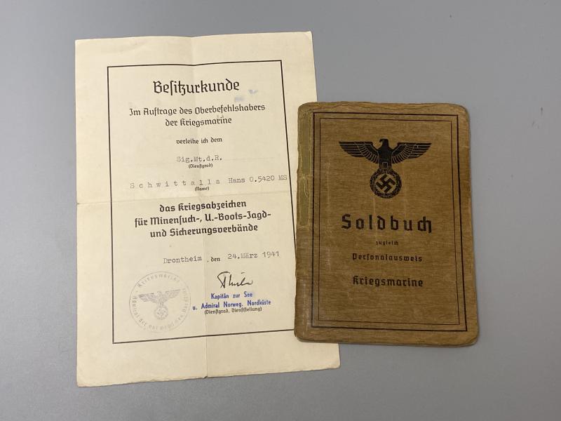 German Kriegsmarine Soldbuch Signalman Hans Schwittalla