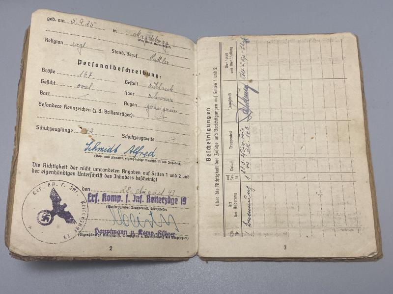 German Army Soldbuch Obergefreiter Alfred Schmidt Western Front 1944-45