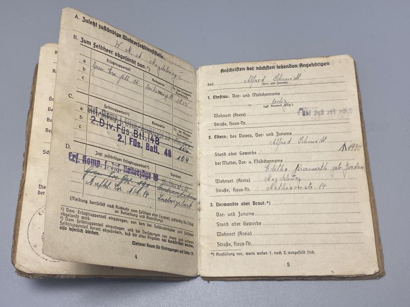German Army Soldbuch Obergefreiter Alfred Schmidt Western Front 1944-45