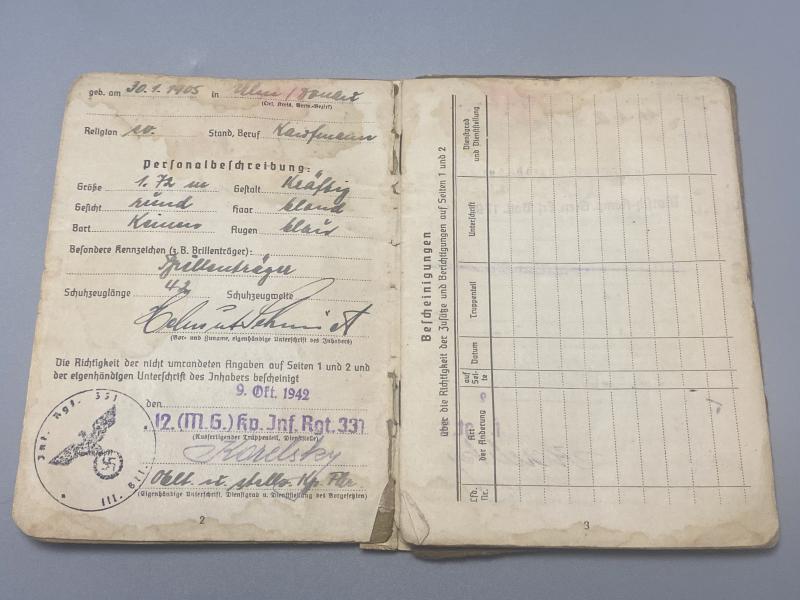 German Army Soldbuch Oberfeldwebel Helmut Schmidt Wound Badge in GOLD!