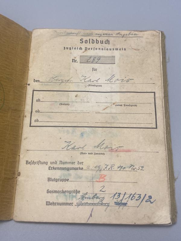 German Army Soldbuch Obergefreiter Karl Mois Grenadier Regt 687