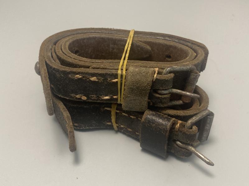 Pair German Black Leather Zeltbahn Equipment Straps Bielefeld 1942