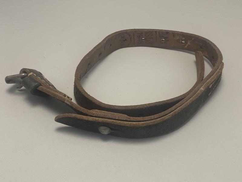 German Black Leather Zeltbahn Equipment Strap Dated 1942