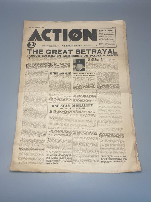 British Union Of Fascists “Action” Newspaper Dated November 2, 1939 Issue 192
