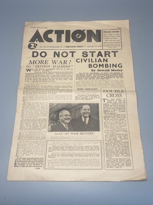 British Union Of Fascists “Action” Newspaper Dated September 23rd, 1939 Issue 186