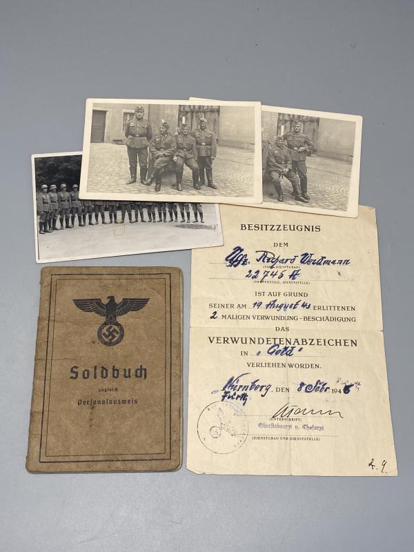German Army Soldbuch Unteroffizier Richard Weidmann Wound Badge in Gold!