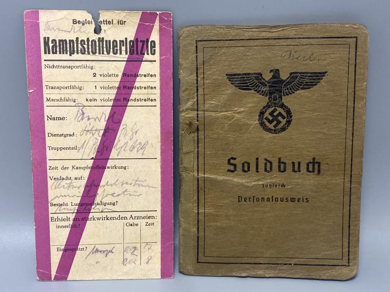 German Army Soldbuch Schützen Joseph Bierl Pz.Gren.Regt.129 Died of Wounds With Kampfstoffverletzte