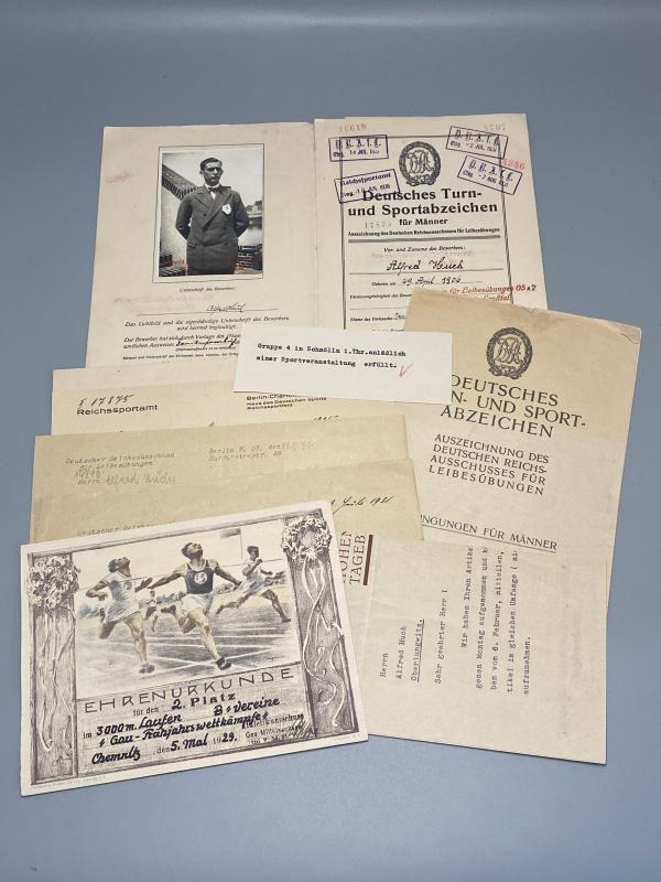 Pre War Sports Badge Bronze & Silver Paperwork Grouping Alfred Huch