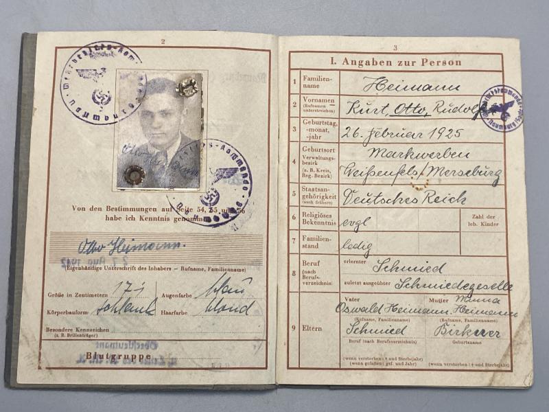 Wehrpass SS Sturmann Otto Heimann 9/SS Panzer Division “Hohenstaufen”