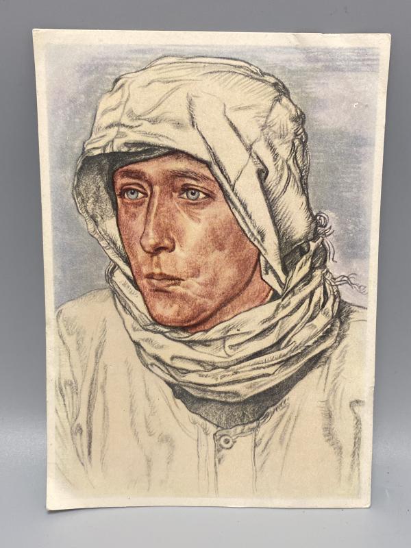 VDA German Soldier Post Card Wolfgang Willrich “Im Westwallvorfeld Im Schneetarnhemd”
