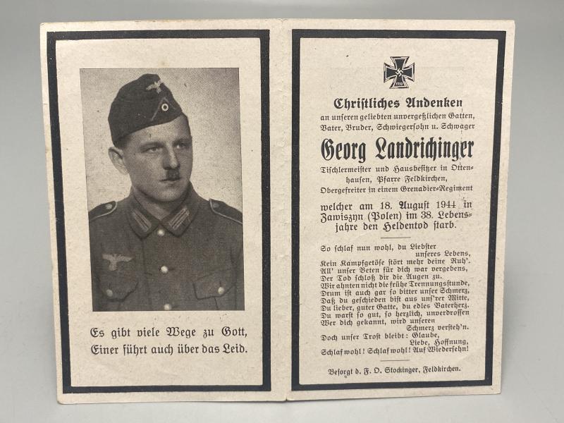 German Army Death Card Georg Landrichinger Field Kitchen Crew Zawisyn Poland 1944