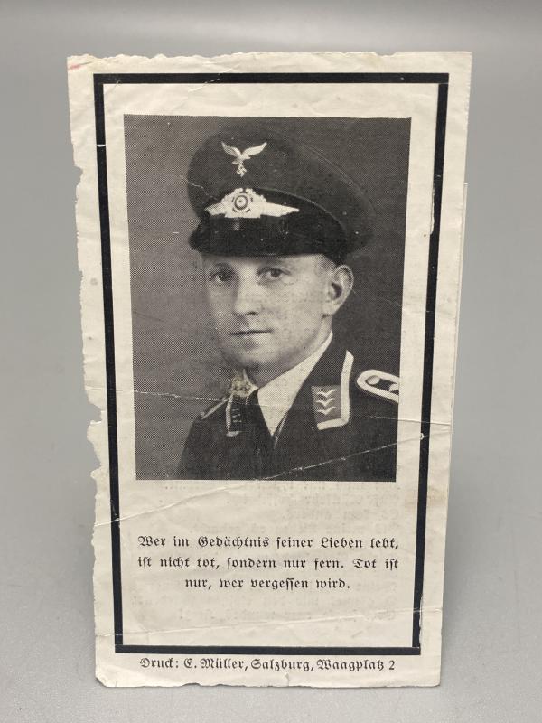 German Airforce Death Card Hans Fischinger Police Killed in Terror Attack October 1943