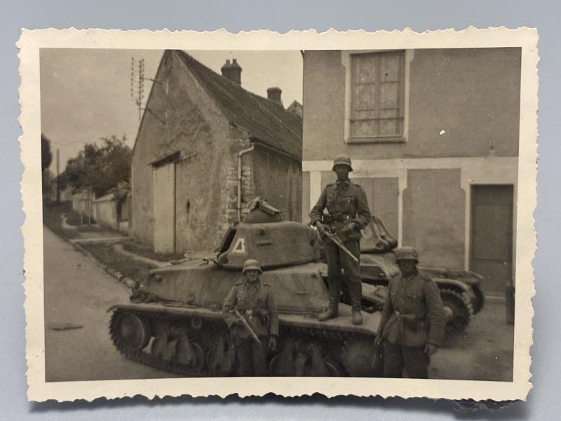 German Army with Captured Tank Photograph