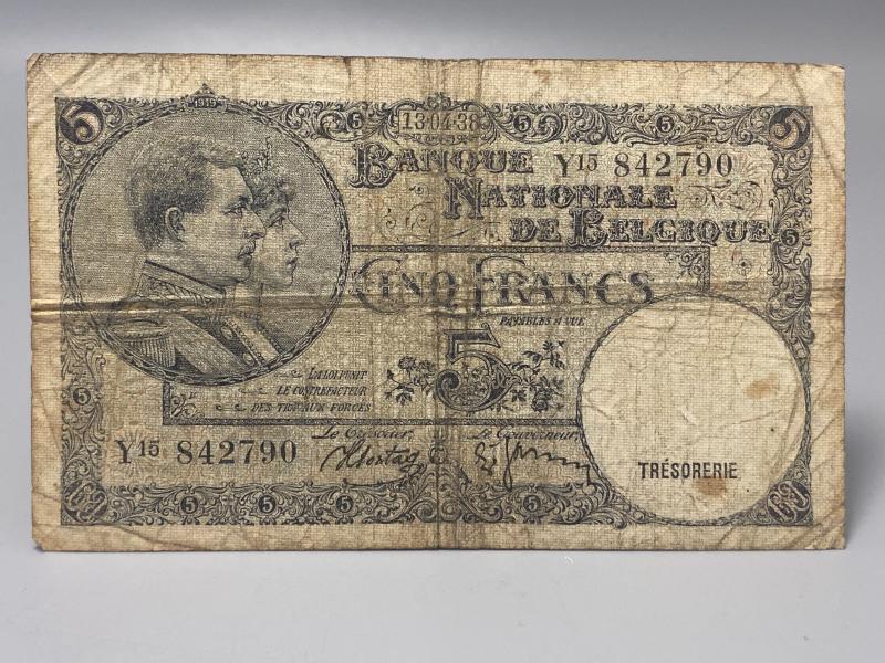 Belgian 5 Francs Banknote 1938