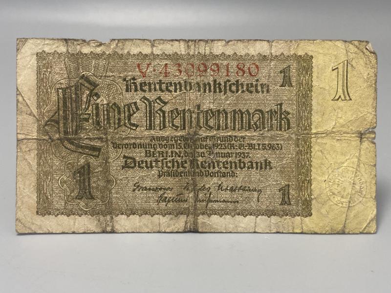 German Third Reich 1 Rentenmark 1937 Bank Note