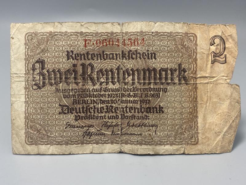 German Third Reich 2 Rentenmark Bank Note 1937
