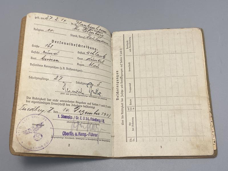 German Army Soldbuch Unteroffizier Heinrich Becker Gren.E.B.36 & 57 9th Infantry Division