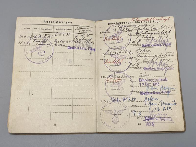 German Army Soldbuch Unteroffizier Heinrich Becker Gren.E.B.36 & 57 9th Infantry Division