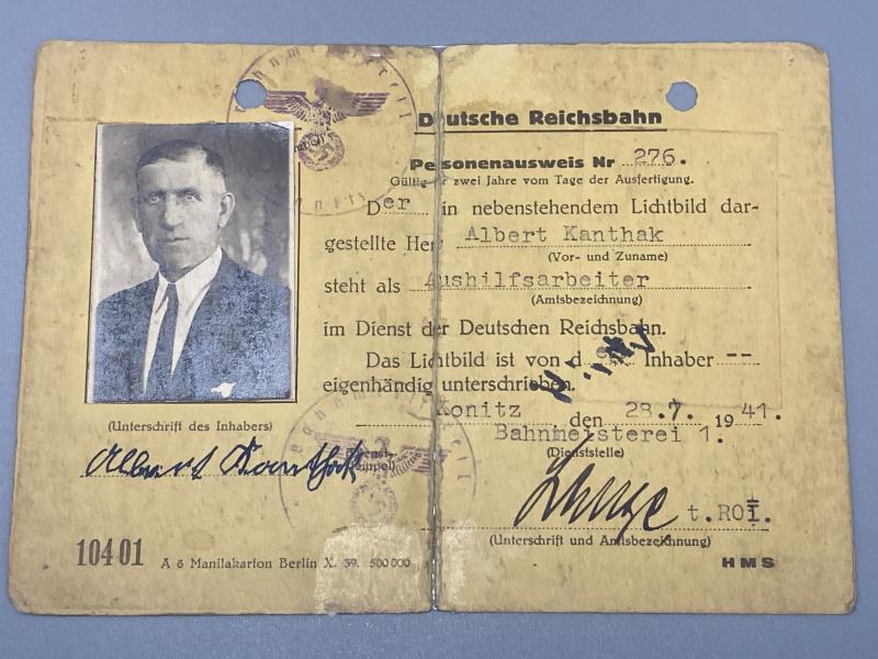 WW2 Polish Labour ID Card Albert Kanthak Deutsche Reichbahn 1941 Dated