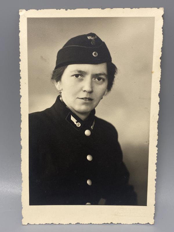 WW2 German Female Reichbahn Worker Postcard Size Photo