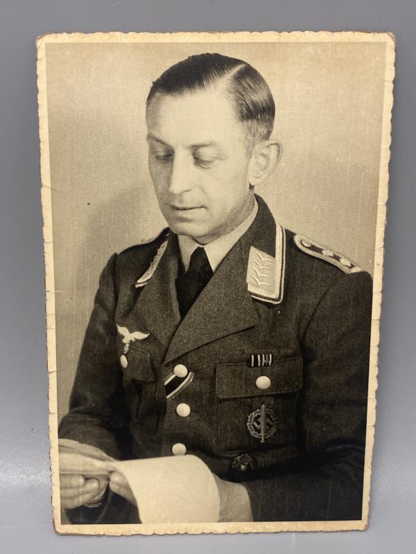 WW2 Luftwaffe NCO With Sports Badge Postcard Photograph