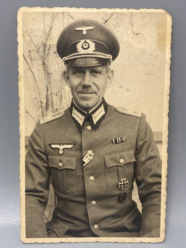 WW2 German Army Officer Iron Cross First Class & Repeater Clasp Postcard Photograph