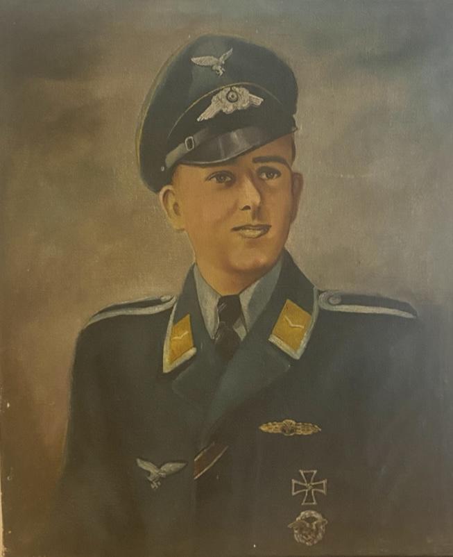 Luftwaffe Pilot Oil Painting 61X51cm Signed A.Hingerath