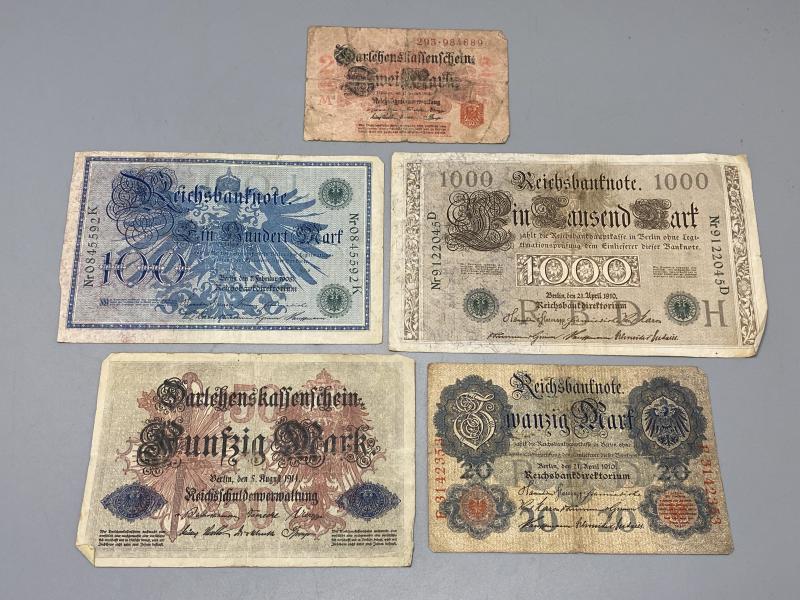 X5 WW1 German Bank Notes