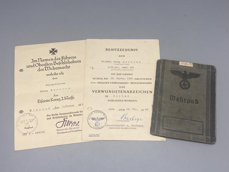 German Army Wehrpass & Citations Obergefreiten Georg Bertram Pioneer