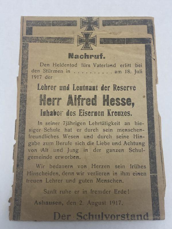 WW1 German Officer Death Card Cutout