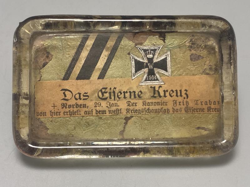 WW1 Memorial Paperweight Kanonier Fritz Trabani