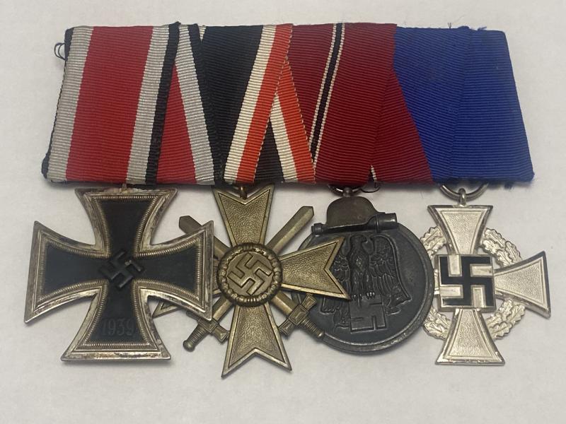 Four Placement Medal Bar EK2, KVK2, Ostmedaille, 25 Year Service Cross