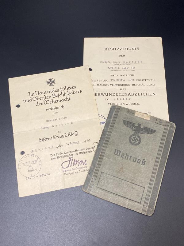 German Army Wehrpass Obergefreiter Georg Bertram 3rd ID & Citations