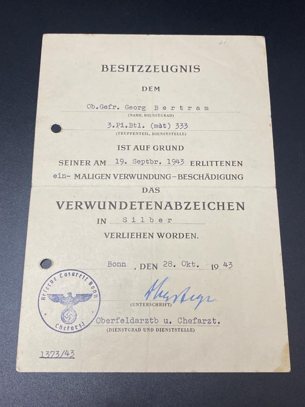 German Army Wehrpass Obergefreiter Georg Bertram 3rd ID & Citations
