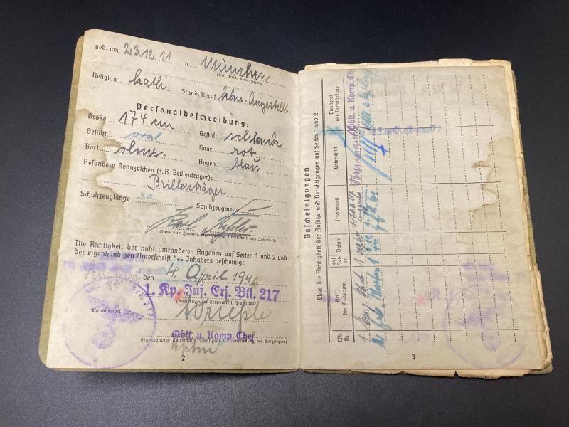 Army Soldbuch Inf.Ers.Btl.217 157 ID