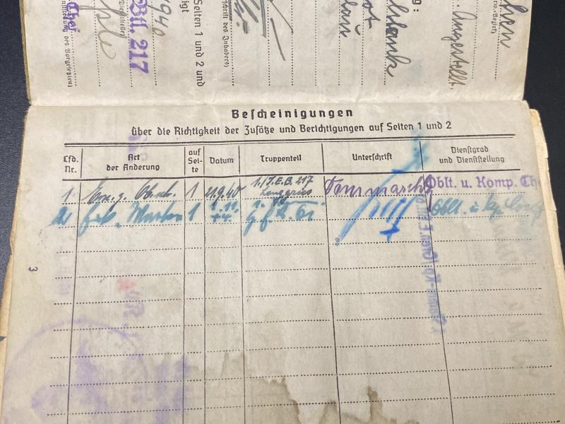 Army Soldbuch Inf.Ers.Btl.217 157 ID