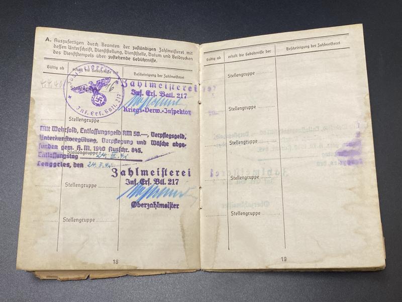 Army Soldbuch Inf.Ers.Btl.217 157 ID