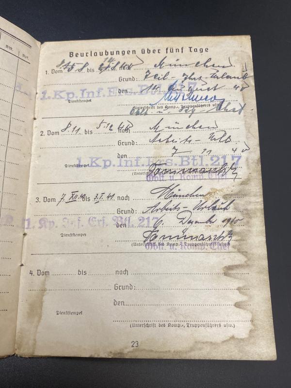 Army Soldbuch Inf.Ers.Btl.217 157 ID