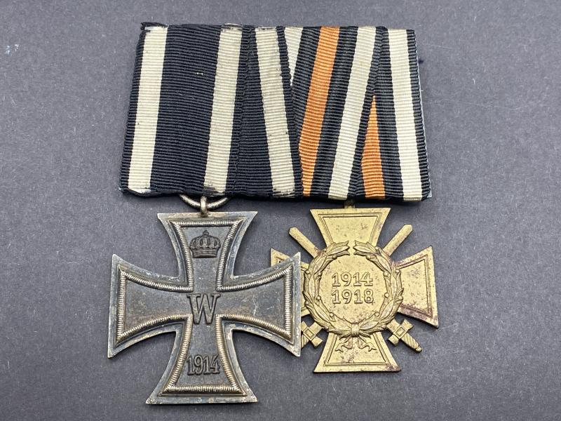 WW1 Iron Cross Second Class (Maker N) & Hindenburg Cross Medal Bar