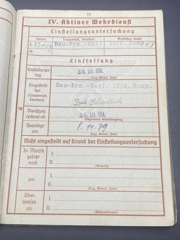 German Army Wehrpass Stabsgefreiter Albert Hauser Bau.Btl.406 Finnish-Soviet Front Lappland Shield Recipient