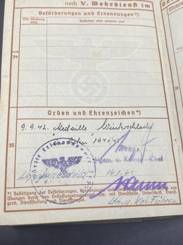 German Army Wehrpass Stabsgefreiter Albert Hauser Bau.Btl.406 Finnish-Soviet Front Lappland Shield Recipient