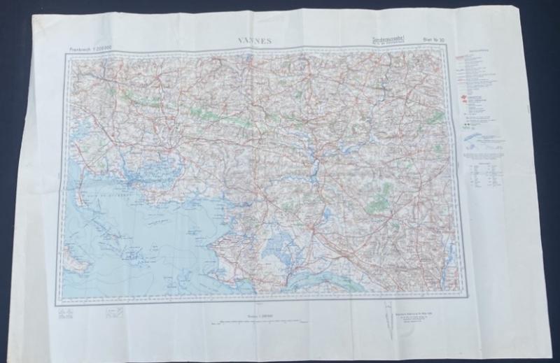 1936 German Army Map Vannes, France 1/200,000