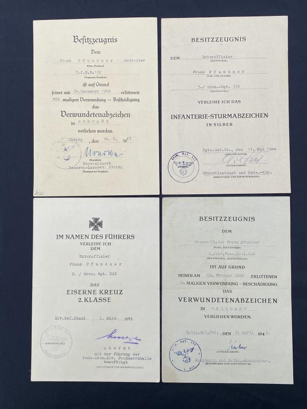 Large Grouping Unteroffizier Franz Pfundner Gren.Rgt.333